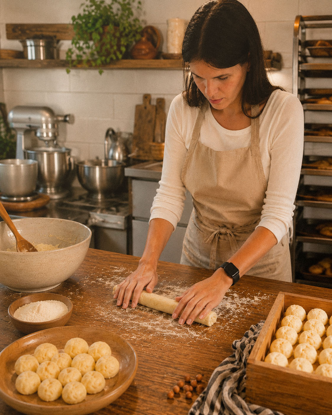 Cynthia, unsere Bäckerin aus Luque in Paraguay, knetet Chipa-Teig in ihrer Küche